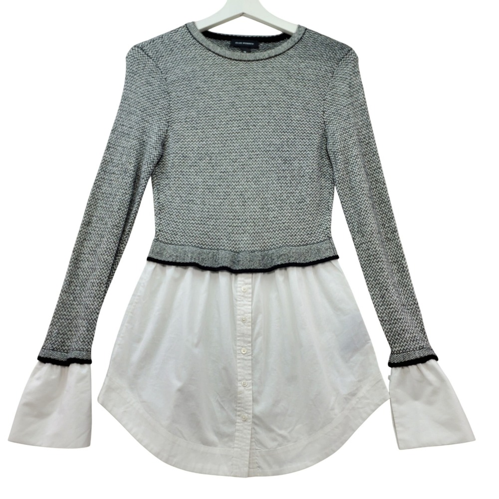 Club Monaco Layered Knit Top Women XS Gray White Media Wool Alpaca Blend Preppy